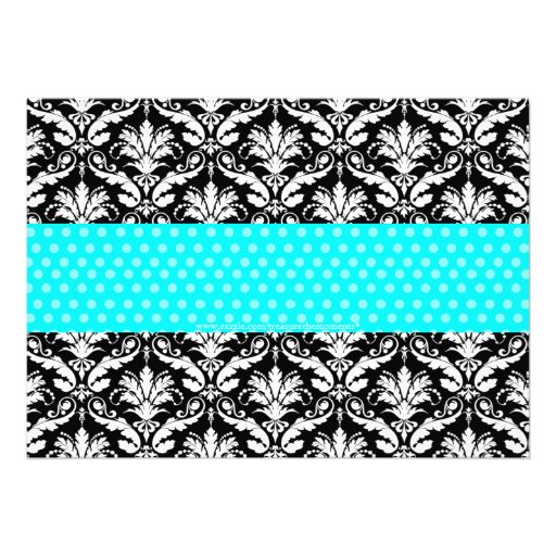 Chic Teal Polka Dot Damask Baby Shower Invite