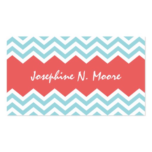 Chic teal red chevron pattern profile calling card business card (front side)