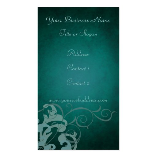 Chic Teal Scroll Teal Business Card (back side)