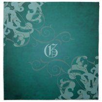 Chic Teal Scroll Teal Monogram Napkins