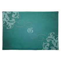 Chic Teal Scroll Teal Monogram Placemats