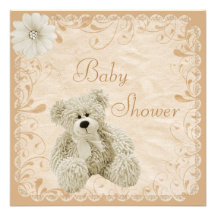 Chic Teddy Neutral Baby Shower Invite
