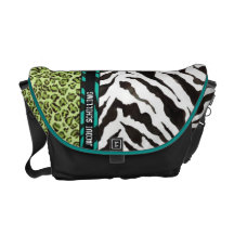 Chic Trendy Teal Aqua  Black Leopard Zebra Pattern Messenger Bag