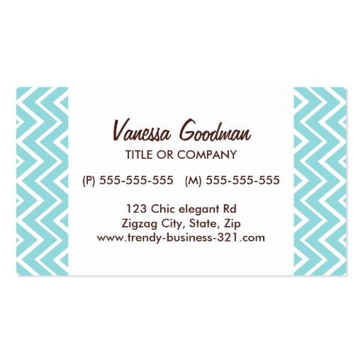 Chic trendy whimsical teal aqua chevron pattern business card templates (front side)