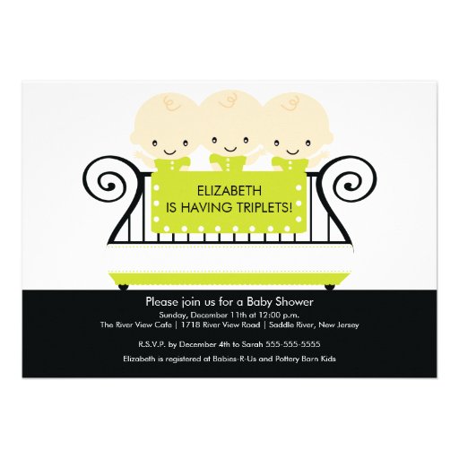 Chic TRIPLETS in Crib Baby Shower Invitation Lime (front side)