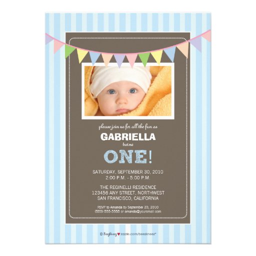 Chic Turning 1 Birthday Party Invitation (blue)