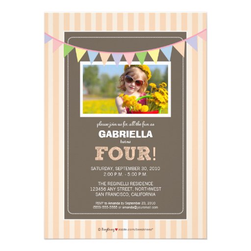 Chic Turning 4 Birthday Party Invitation (peach)