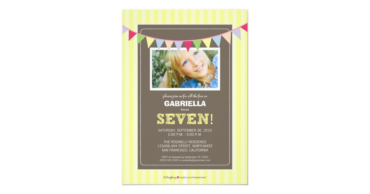 Chic Turning 7 Birthday Party Invitation (yellow) | Zazzle