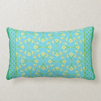 Chic Turquoise Lumbar Pillow: Daffodils Polka Dots