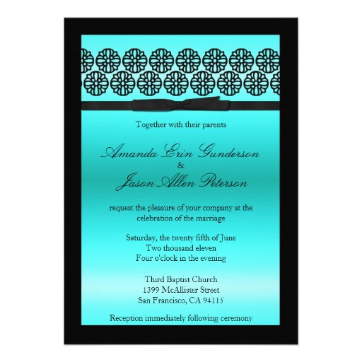 Chic Turquoise Wedding Invite with Bow