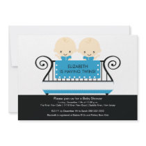 Chic Twins in Crib Baby Shower Invitation Boy Blue