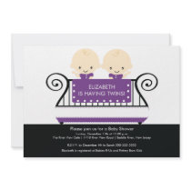 Chic Twins in Crib Baby Shower Invitation Purple