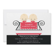 Chic Twins in Crib Baby Shower Invitation RED