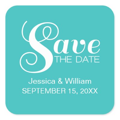 Chic Typography Save the Date Stickers, Aqua