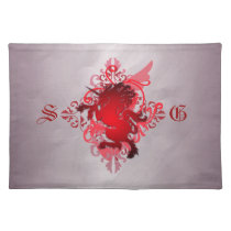 Chic Urban Fantasy Monogram Red Unicorn Placemats
