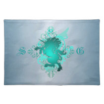 Chic Urban Fantasy Monogram Teal Unicorn Placemats