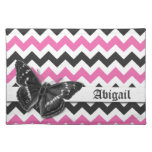 Chic Vintage Butterfly Pink Grey Chevron Pattern Placemats