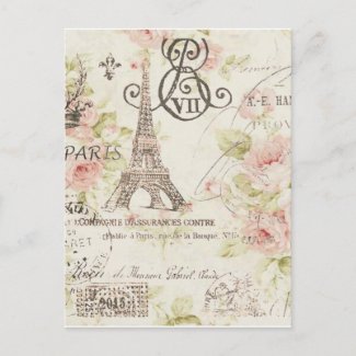 Chic Vintage Floral Paris Eiffel Tower Postcard