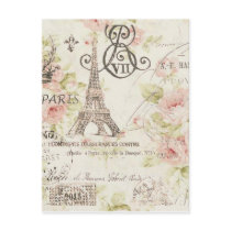 Chic Vintage Floral Paris Eiffel Tower Postcard