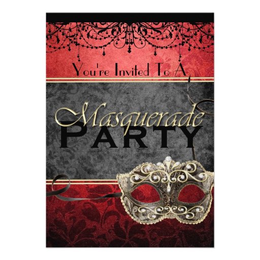 Chic Vintage Red Masquerade Invitations