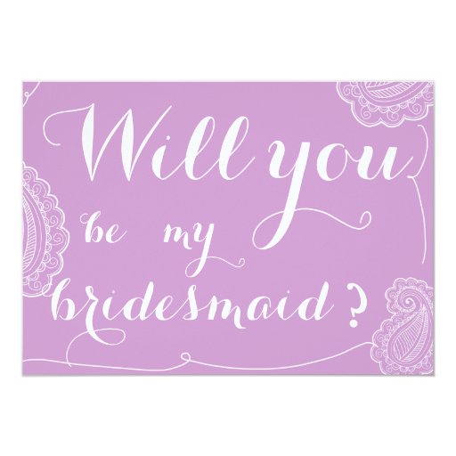 Chic Violet Paisley Will You Be My Bridesmaid Cards