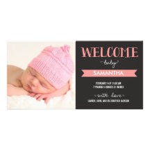 Chic Welcome Baby Girl Birth Announcement Picture Card