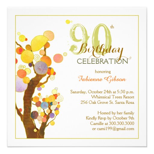 Chic, Whimsical Trees 90th Birthday Party Invites (front side)