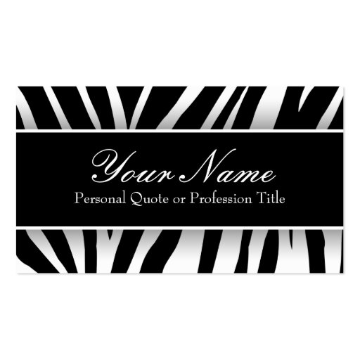 Chic White & Black Zebra Stripes Business Cards (front side)