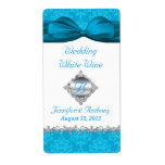 Chic White & Turquoise Damask Mini Wine Labels