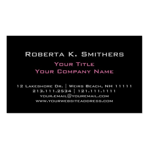Chic Woman's Pink and Black Elegant Professional Business Cards (front side)