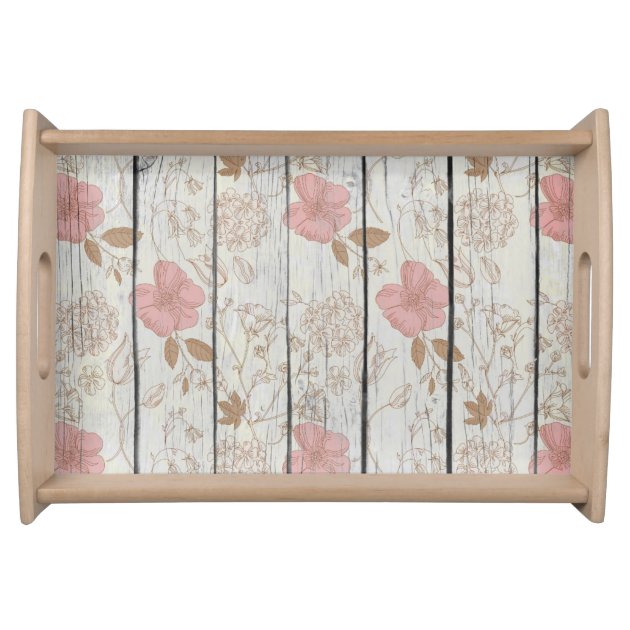 Chic Wood Floral Serving Trays