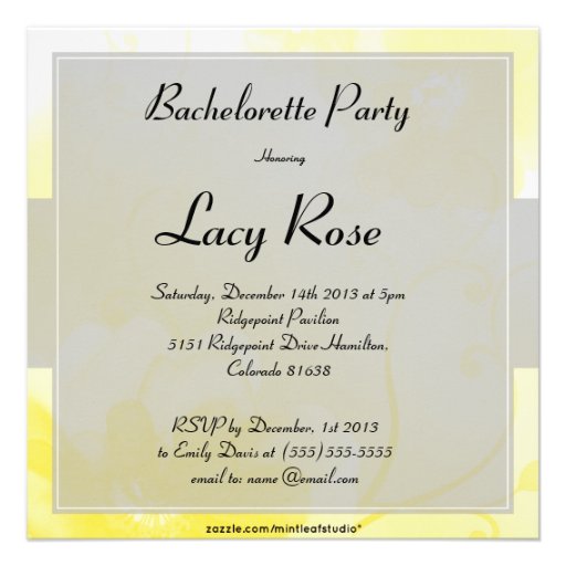 Chic Yellow and Gray Flower Bachelorette Party Custom Invitations