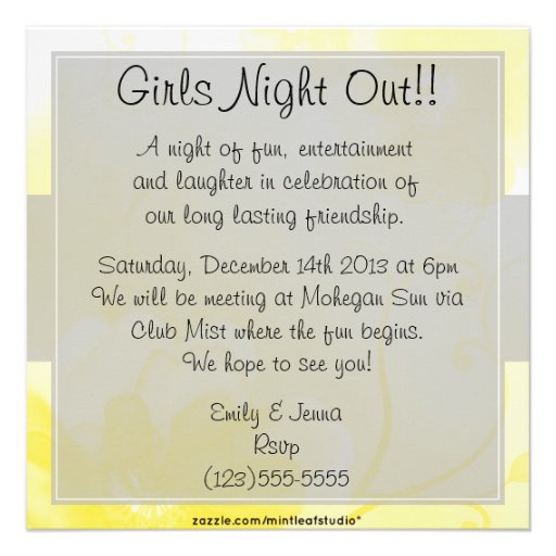 Chic Yellow and Gray Flower Girls Night Out Personalized Announcement