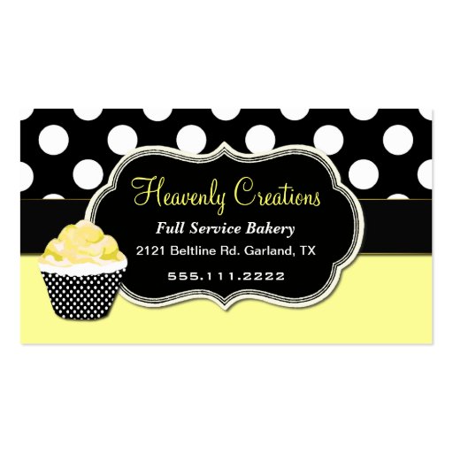 Chic Yellow & Black Custom Bakery Business Card (front side)