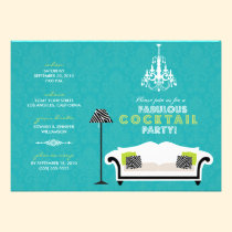 Chic Zebra Cocktail Party Invitation (aqua) invitations