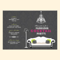 Chic Zebra Cocktail Party Invitation (black) invitations