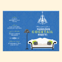 Chic Zebra Cocktail Party Invitation (blue) invitations
