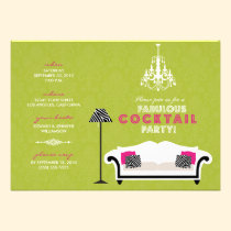 Chic Zebra Cocktail Party Invitation (lime green) invitations