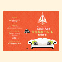 Chic Zebra Cocktail Party Invitation (orange) invitations
