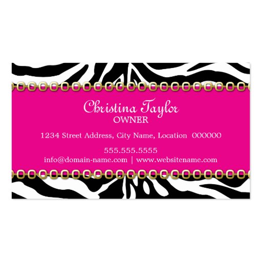 Chic Zebra Fashion Accessory and Jewelry Business Cards (back side)