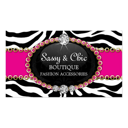 Chic Zebra Fashion Accessory and Jewelry Business Cards (front side)