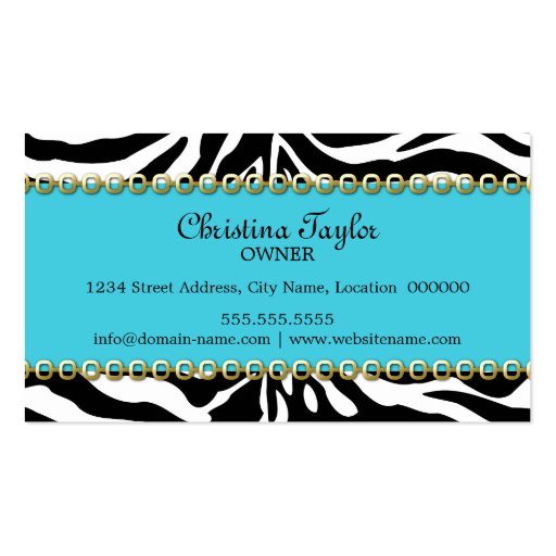 Chic Zebra Fashion Accessory and Jewelry Business Card Templates (back side)