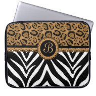 Chic Zebra Leopard Lace Monogram Laptop Sleeve electronicsbag