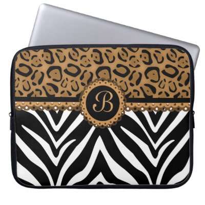 Chic Zebra Leopard Lace Monogram Laptop Sleeve electronicsbag
