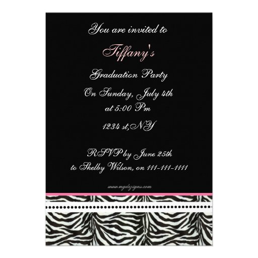 chic zebra pink Graduation photo Invitation