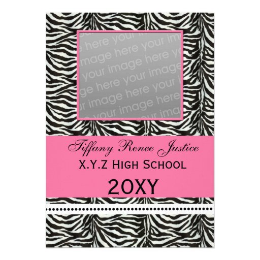 chic zebra pink Graduation photo Invitation (front side)