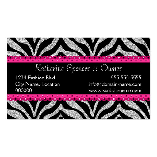 Chic Zebra Pink Lace Fashion Jewelry Boutique Business Cards (back side)