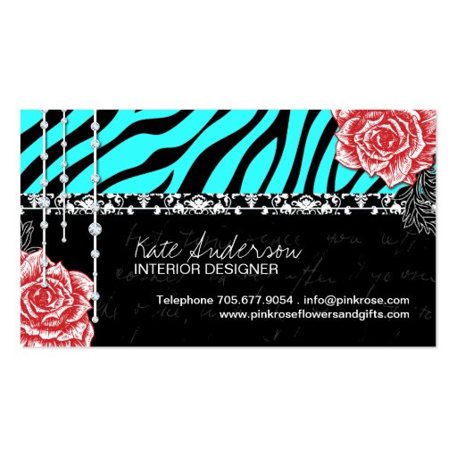 Chic Zebra Print and Vintage Roses Business Cards (back side)