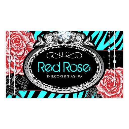 Chic Zebra Print and Vintage Roses Business Cards (front side)