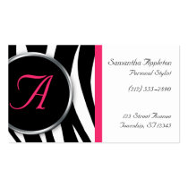 Chic Zebra Print Berry Monogram Business Cards business cards